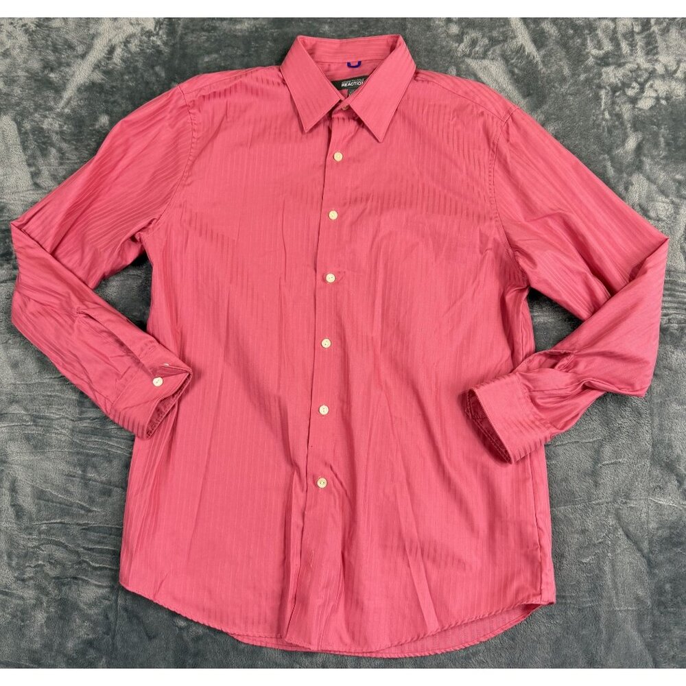 Kenneth Cole Reaction Mens Slim Fit Dress Shirt Pink Striped 16 32/33 Button Up